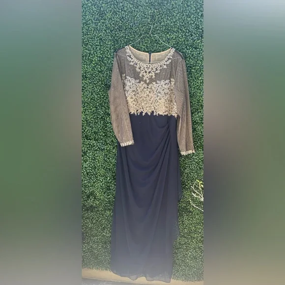 slim fit dress slacks Navy Lace Halter Gold Embroidered Dress